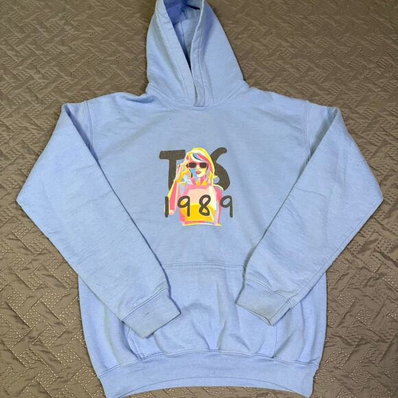 Taylor Swift Tops - Taylor Swift The Eras Tour 1989 Light Blue Hoodie with front and back print SZ M